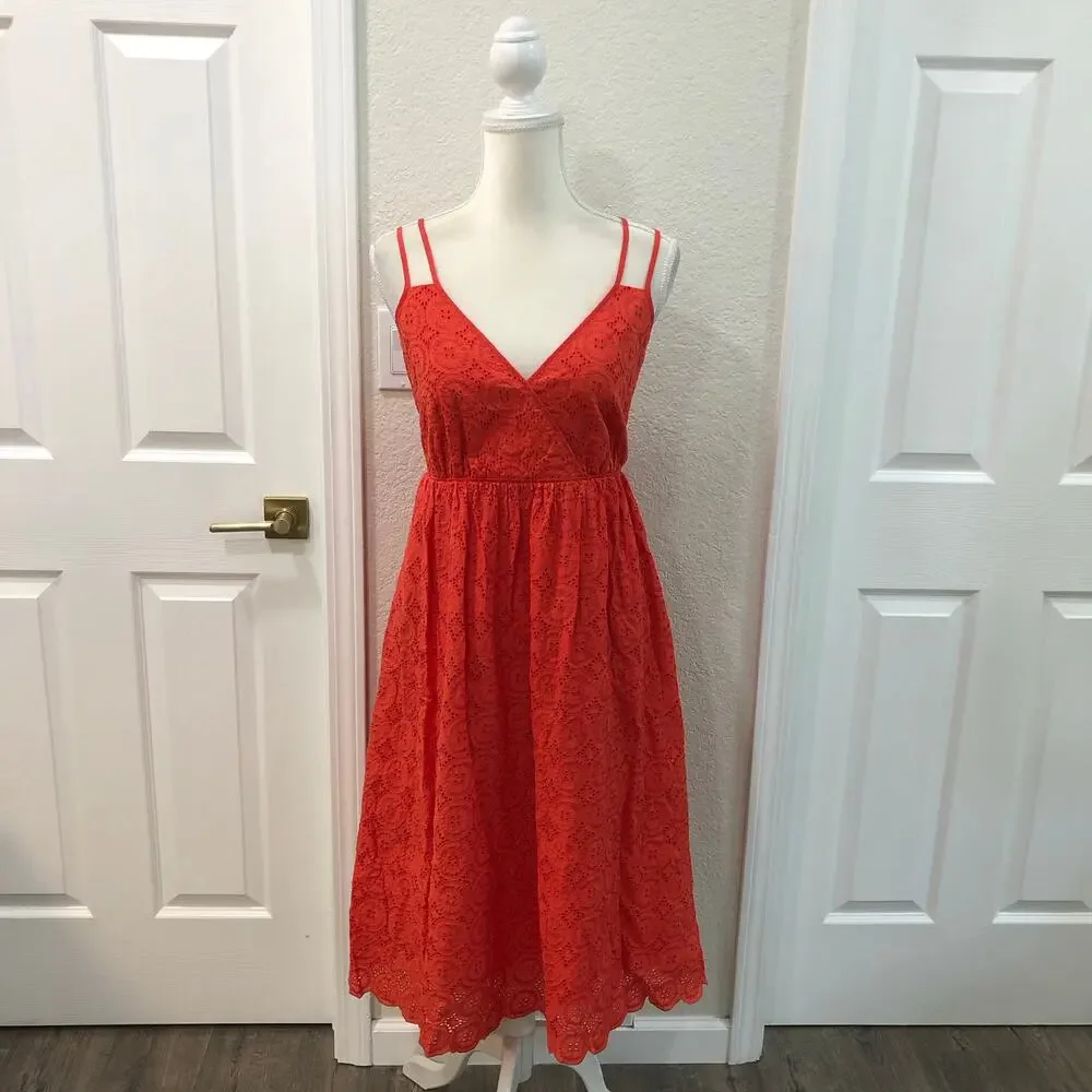 J.Crew Double Strap Orange Coral Eyelet Dress